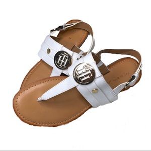Tommy Hilfiger White Gold Slingback Sandals SZ 8